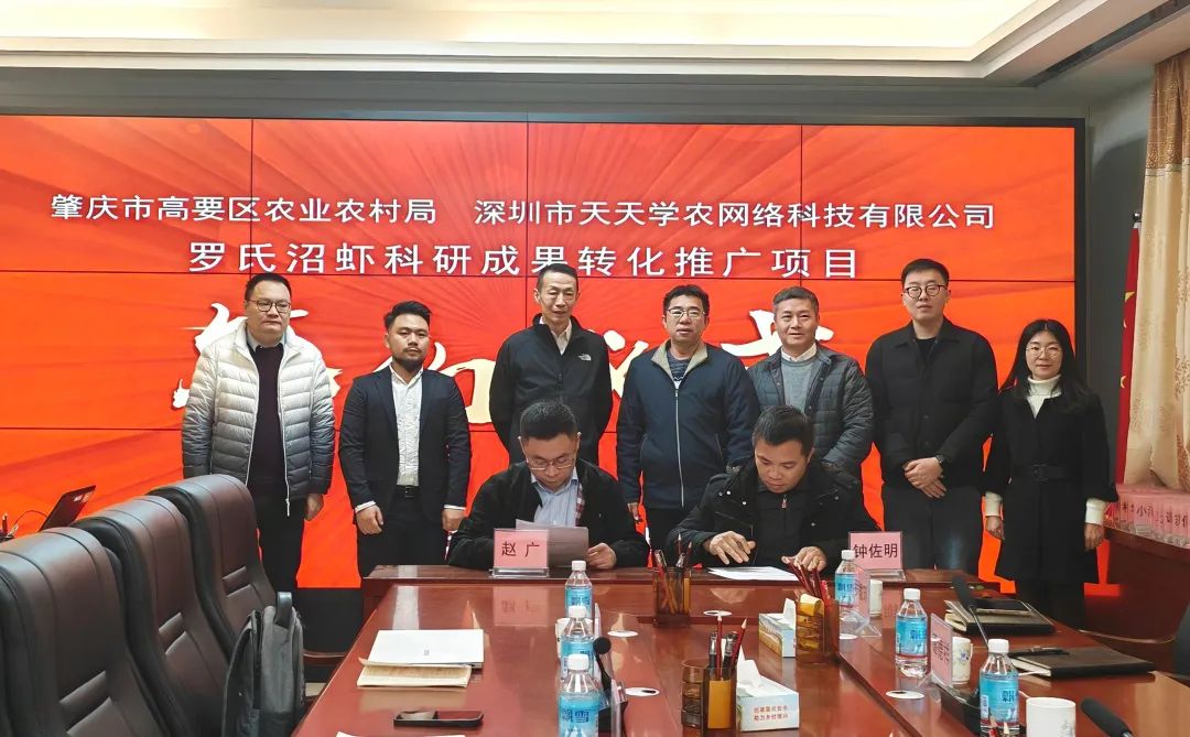 強(qiáng)化農(nóng)業(yè)科技人才振興，天天學(xué)農(nóng)與肇慶市高要區(qū)農(nóng)業(yè)農(nóng)村局簽訂《羅氏沼蝦科研成果轉(zhuǎn)化推廣項(xiàng)目》